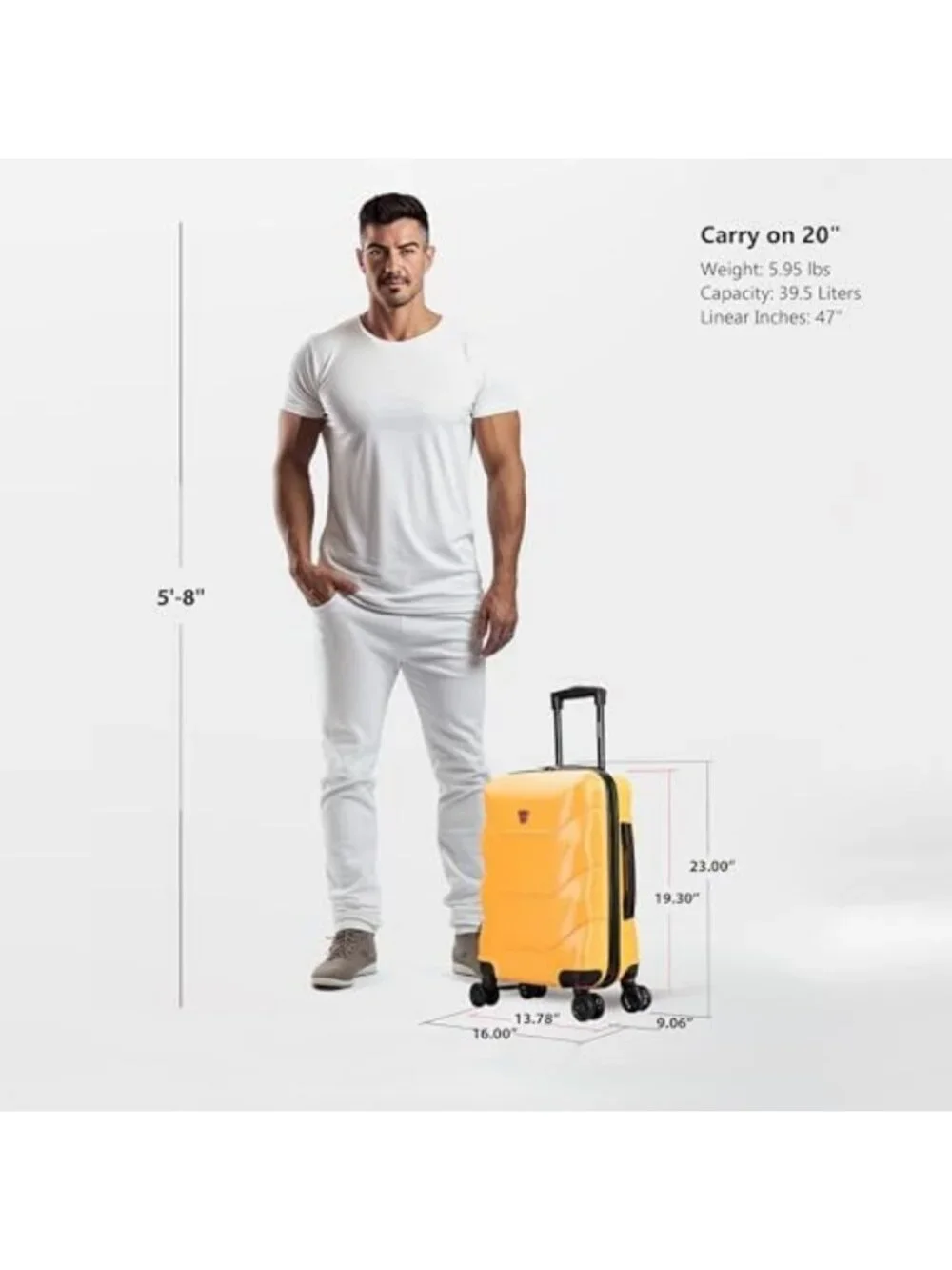 Lightweight 20-Inch Hardside Spinner Carry-On Luggage - Mustard Yellow Travel